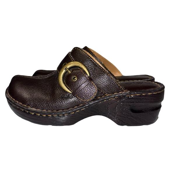 Bølo Brown Leather Buckle Clogs Size 7 EU 38 Slip-On Comfort Mule Sandals - Picture 3 of 9